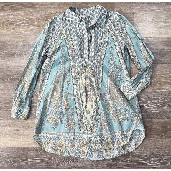 Soft Surroundings Sz M Floral Paisley Print Pintuck Pleated Blouse Popover Top - Picture 10 of 11